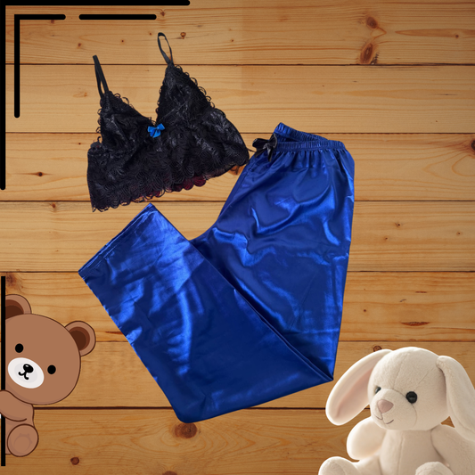 Pijama Pantalón Satín Top Encaje Ref.1025