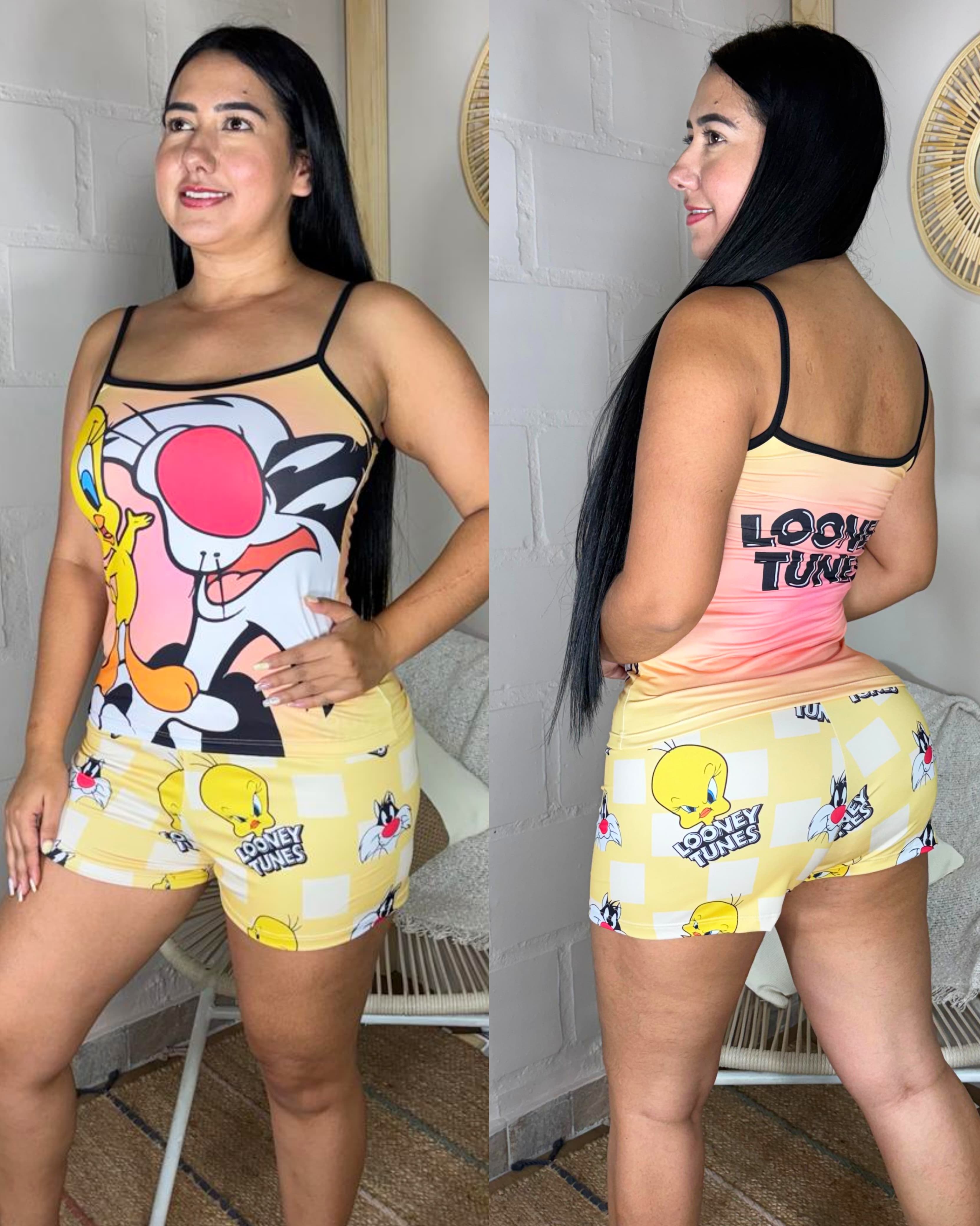 Pijama Tira Short Sublimada Ref.10065 Silvestre y Piolin Amarillo