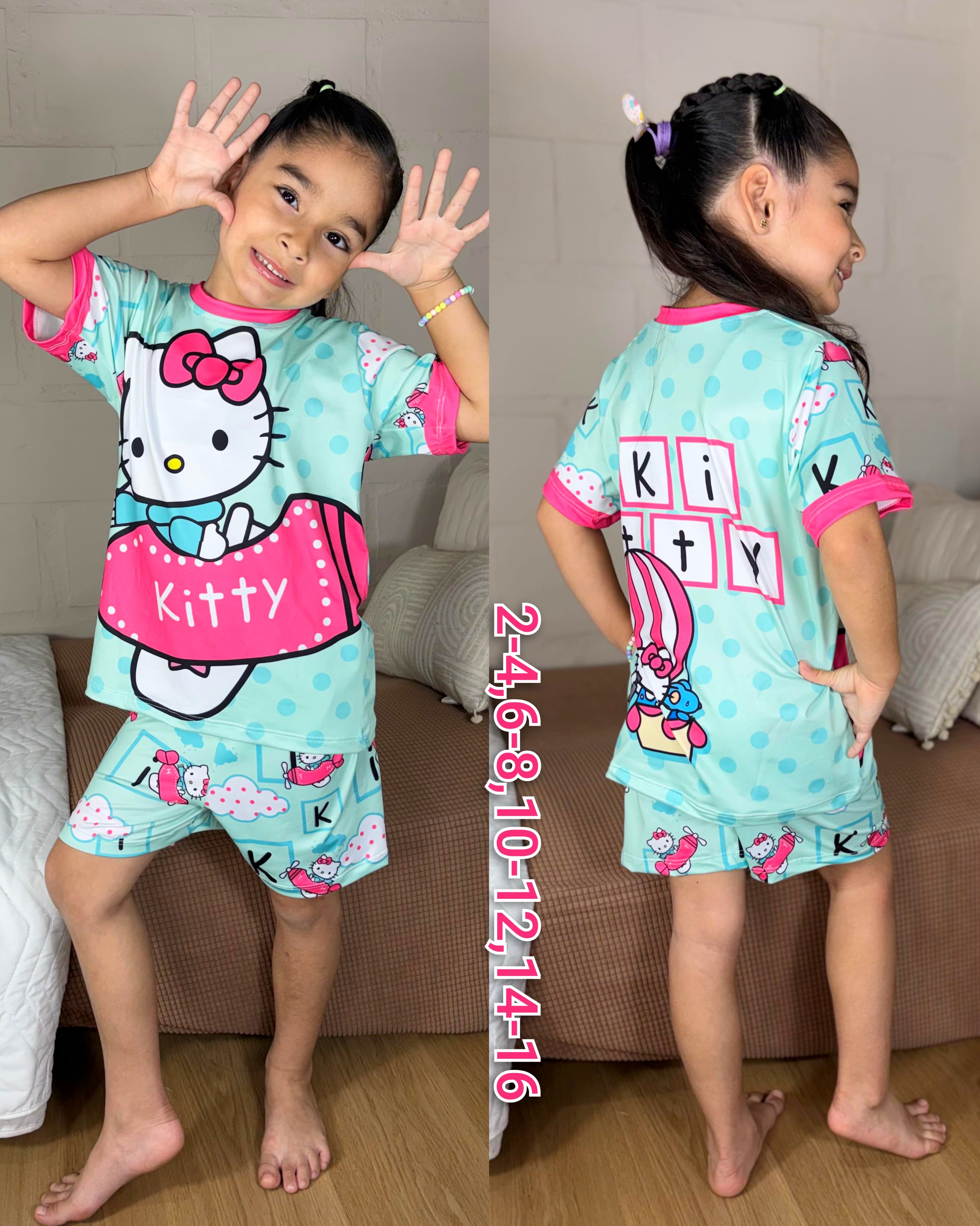 Pijama Short Camiseta Niña Sublimada Ref.101234 Hello Kitty Azul