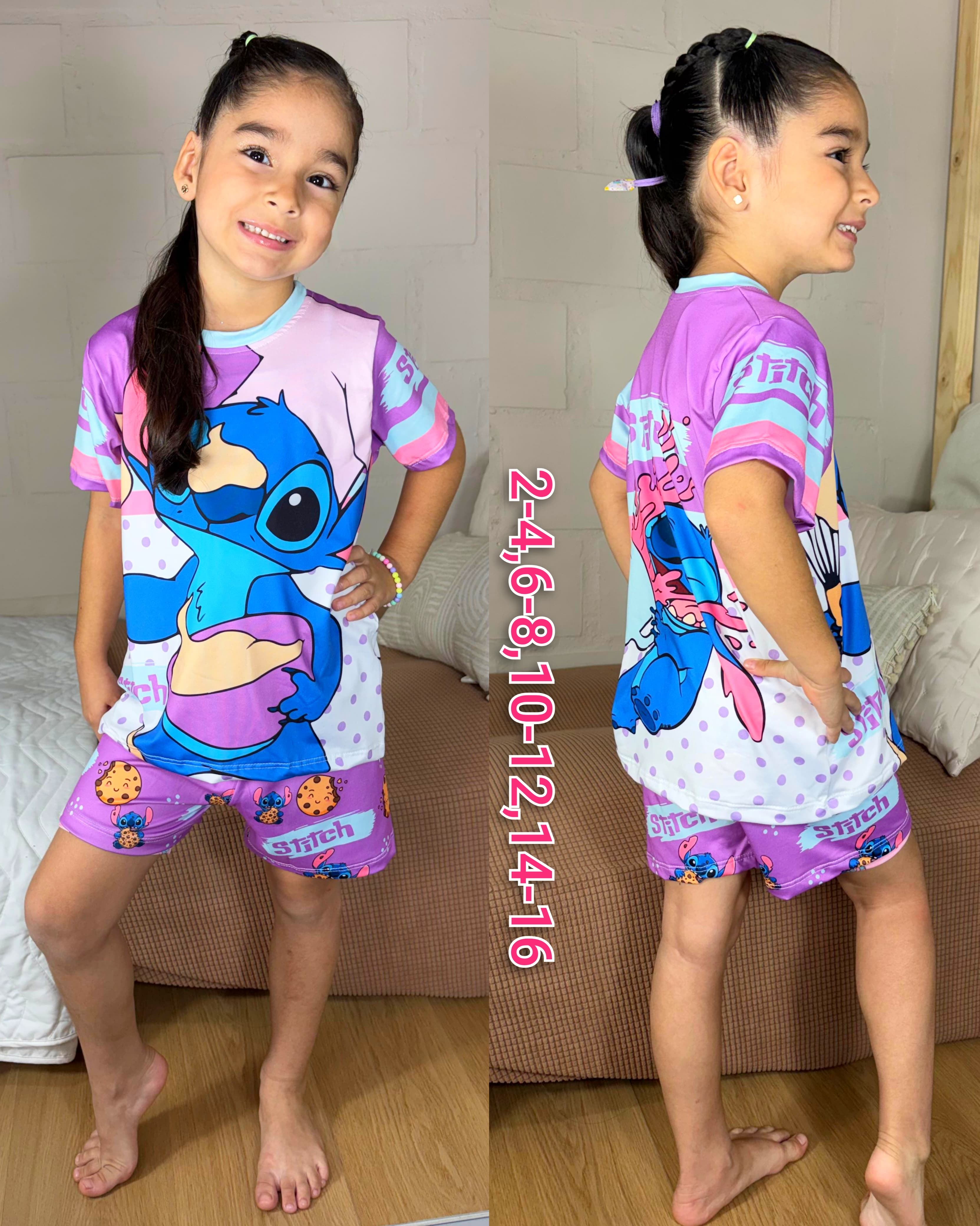 Pijama Short Camiseta Niña Sublimada Ref.101236 Stitch Morado
