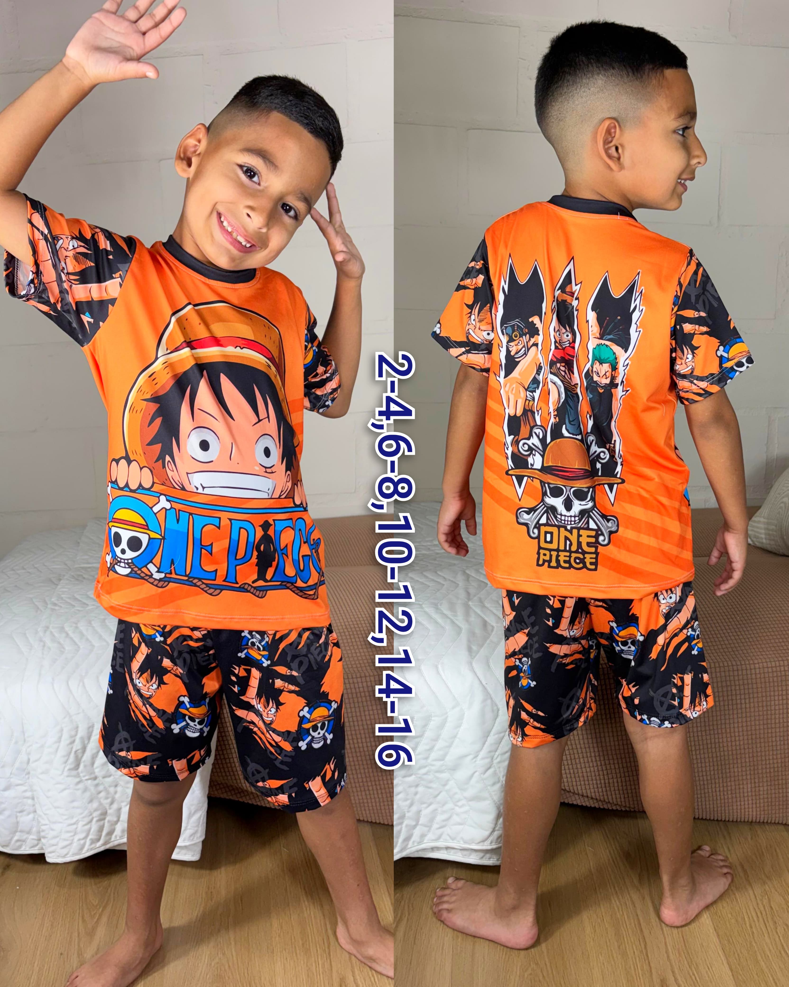 Pijama Short Camiseta Niño Sublimada Ref.101332 One Piece Naranja