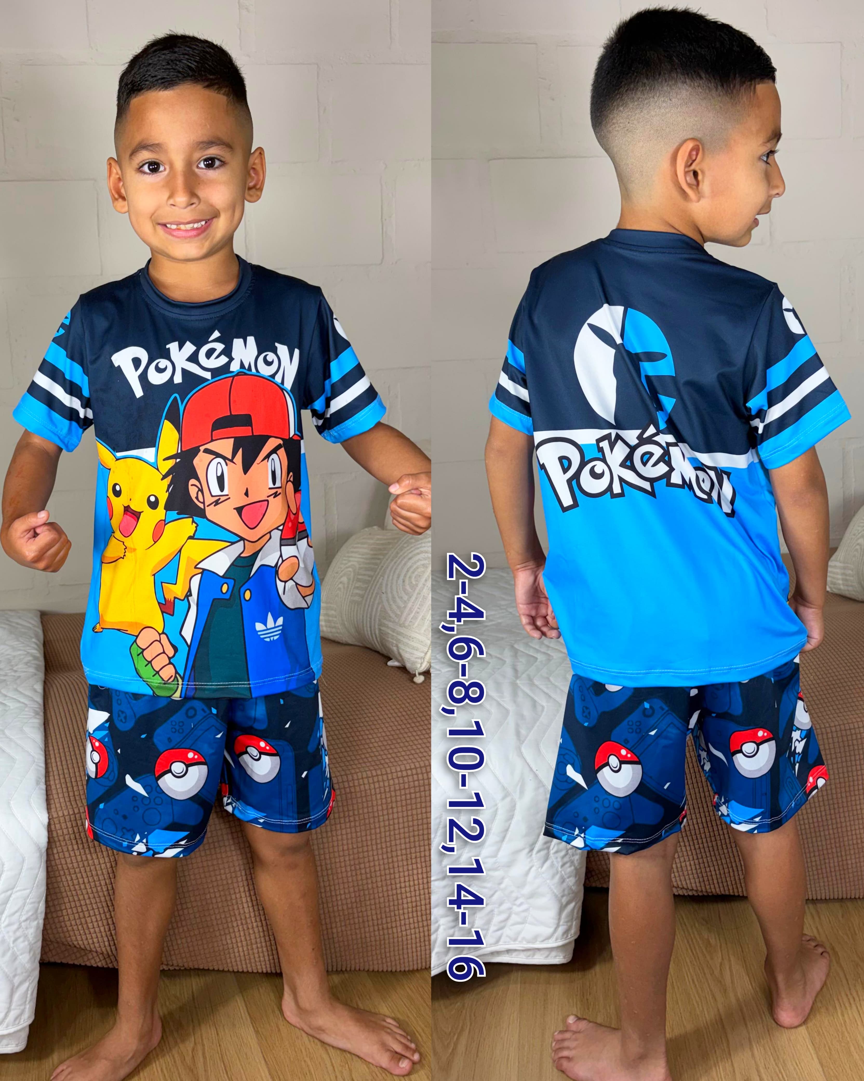 Pijama Short Camiseta Niño Sublimada Ref.101333 Pokémon Azul