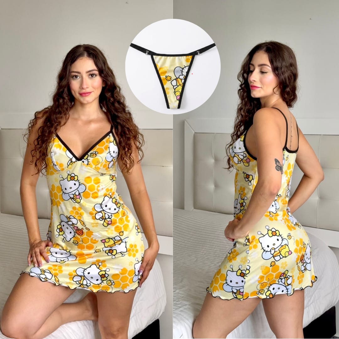 Pijama Bata Panty Sublimada Ref.10145 Hello Kitty Amarilla