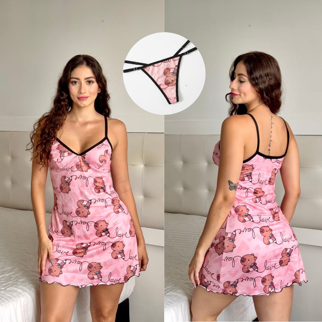 Pijama Bata Panty Sublimada Ref.10148 Chigüiro Rosado