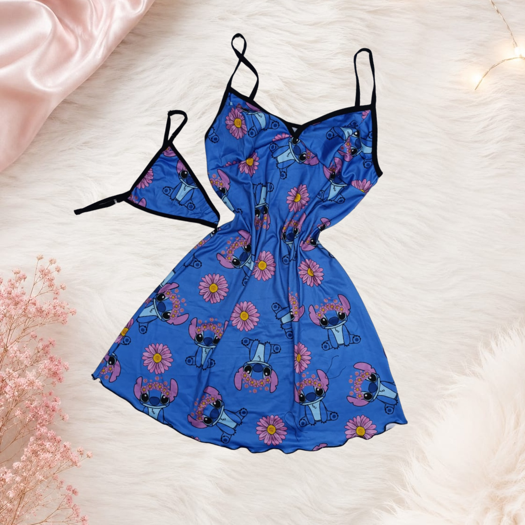 Pijama Bata Panty Sublimada Ref.10149 Stitch Azul
