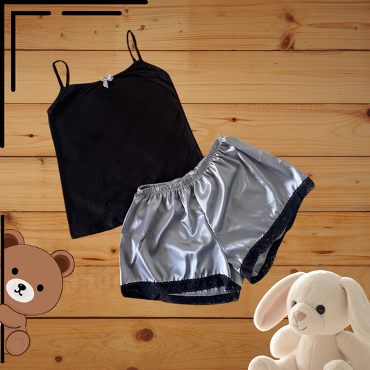 Pijama Satín Short Blusa Piel de Durazno Ref.1022