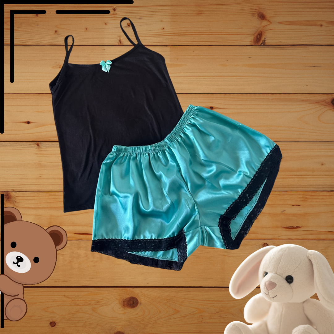 Pijama Satín Short Blusa Piel de Durazno Ref.1022