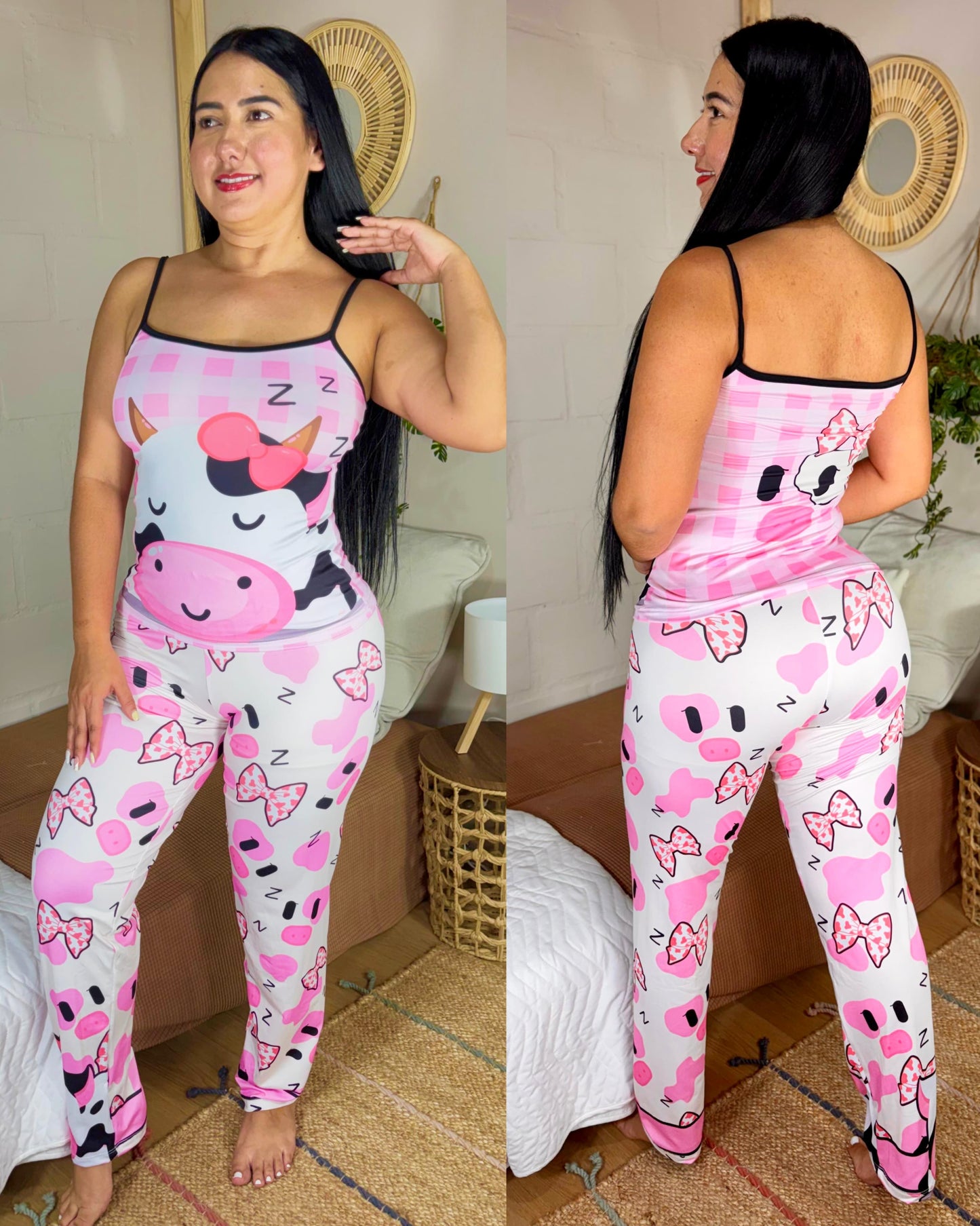 Pijama Pantalon Blusa de tiras sublimado pielde diurazno Ref.102