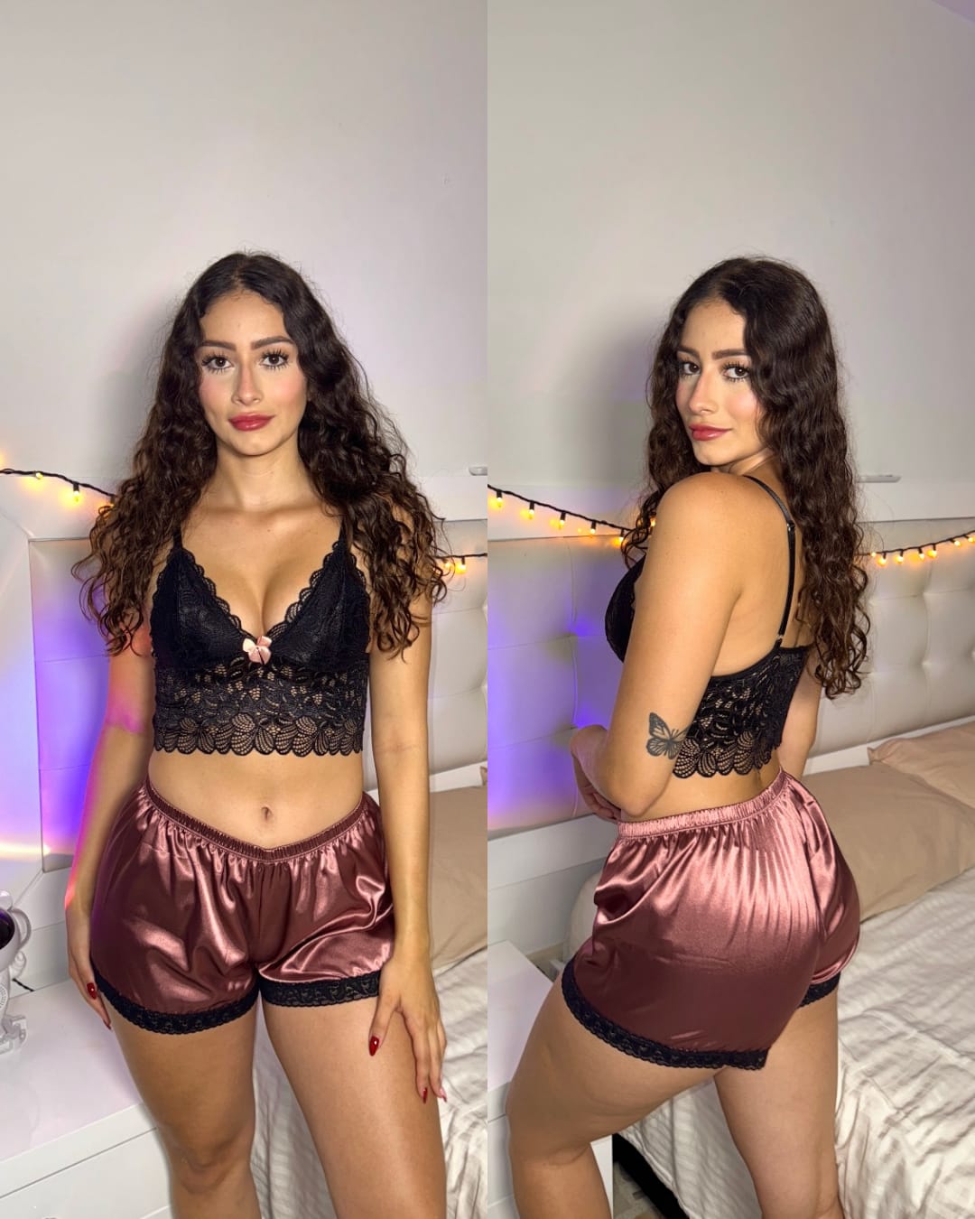 Pijama Short Satín Top Encaje Ref.1024 Und.