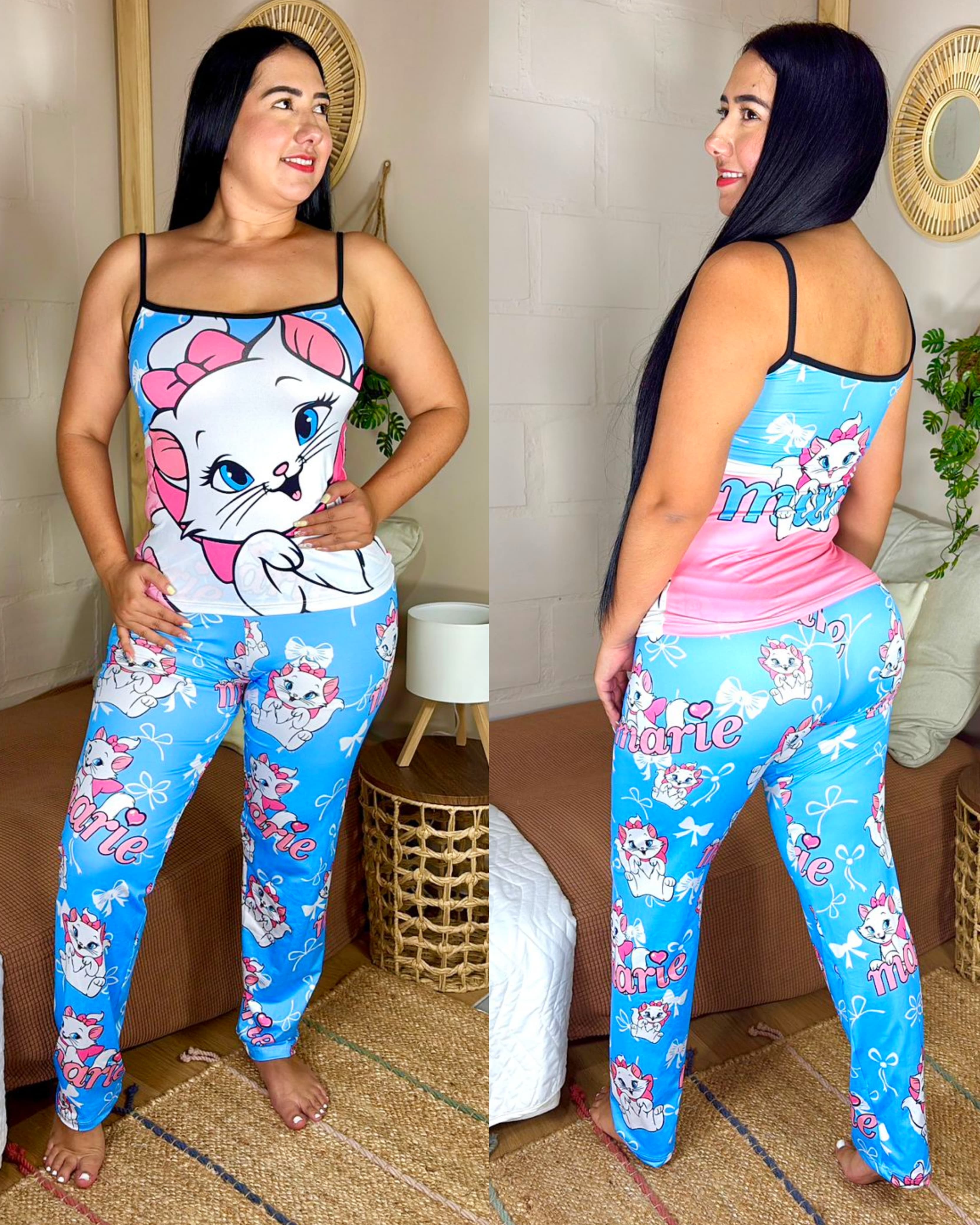 Pijama Pantalón Tira Sublimada Ref.10242 Gata Mary Azul