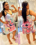 Pijama Bata Plus Sublimada Ref.10422 Stitch y Angel Rosado