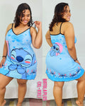 Pijama Bata Plus Sublimada Ref.10430 Stitch Azul Corazones