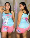 Pijama Tira Short Plus Sublimada Ref.10545 Gata Mary Azul Celeste