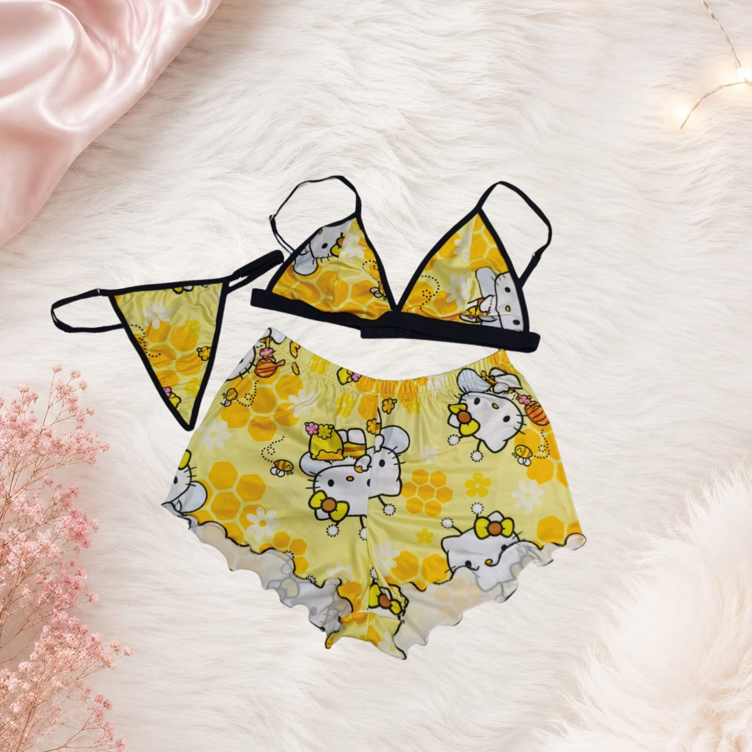 Pijama Short Trío Sublimada Ref.10811 Hello Kitty Amarillo